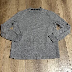 THEORY Henley Shirt Mens XL Gray Thermal Long Sleeve